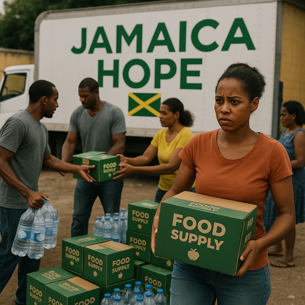 Jamaica Hope truck distributing food and water