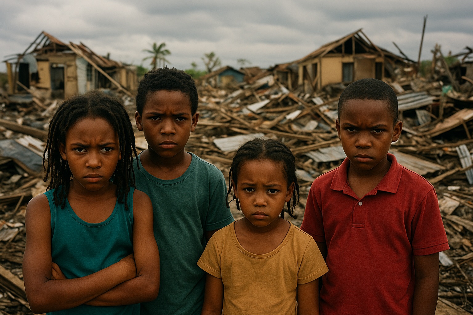 Children upset after losing their home in Hurricane Melisa